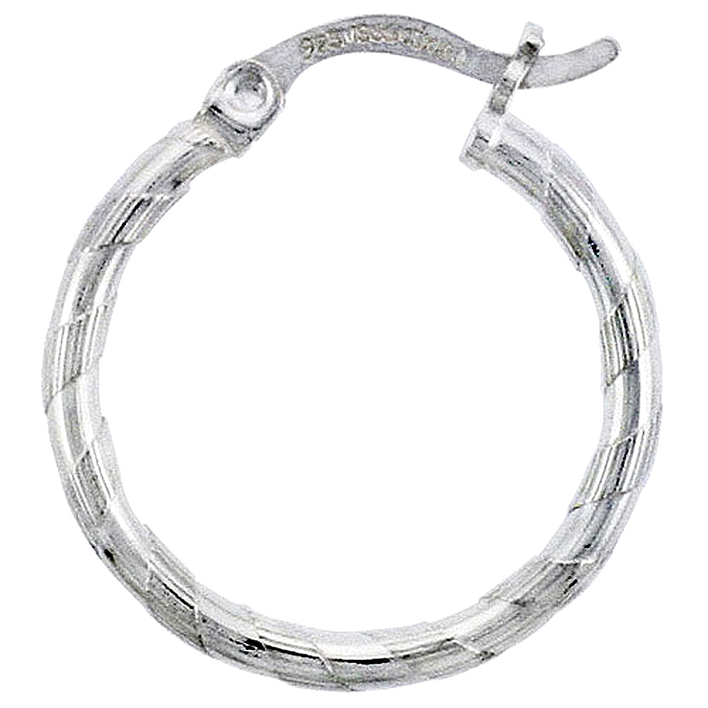 Sterling Silver 2mm Tube Candy Striped Hoop Earrings, 3/4" (20 mm)