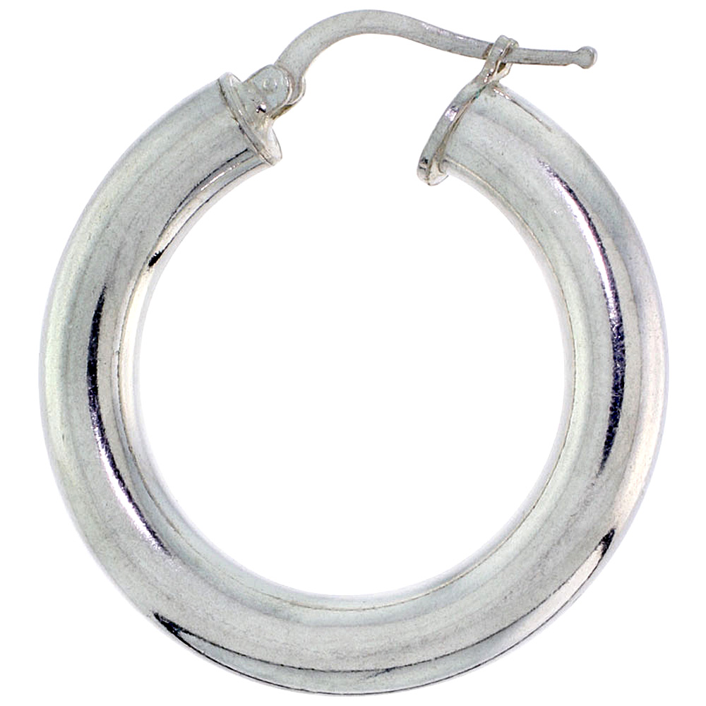 Sterling Silver Italian Hoop Earrings 5mm thick, 1 1/4 inch