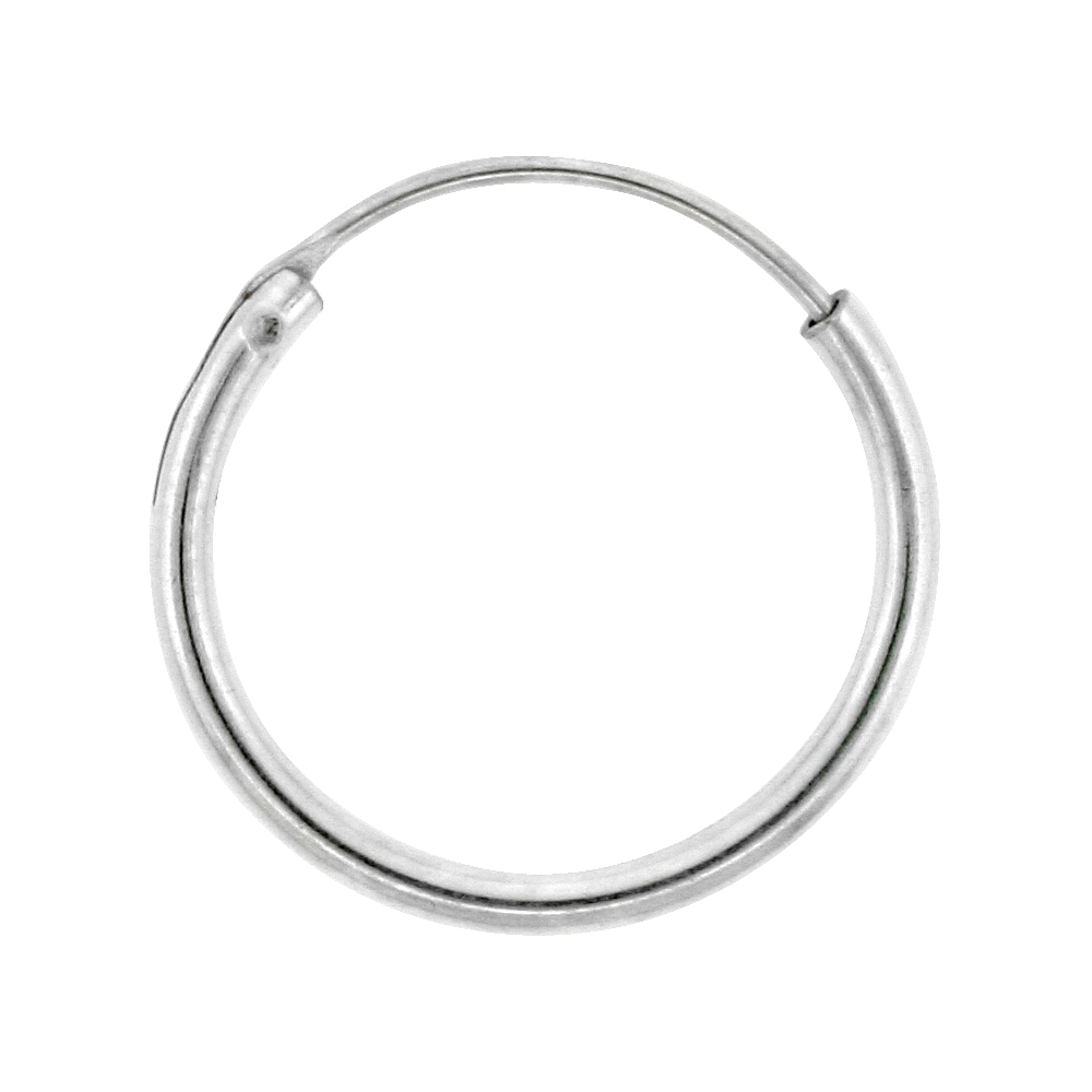 3 Pairs Sterling Silver Endless Hoop Earrings for men and women, thin 1 mm tube 1/2 inch wide