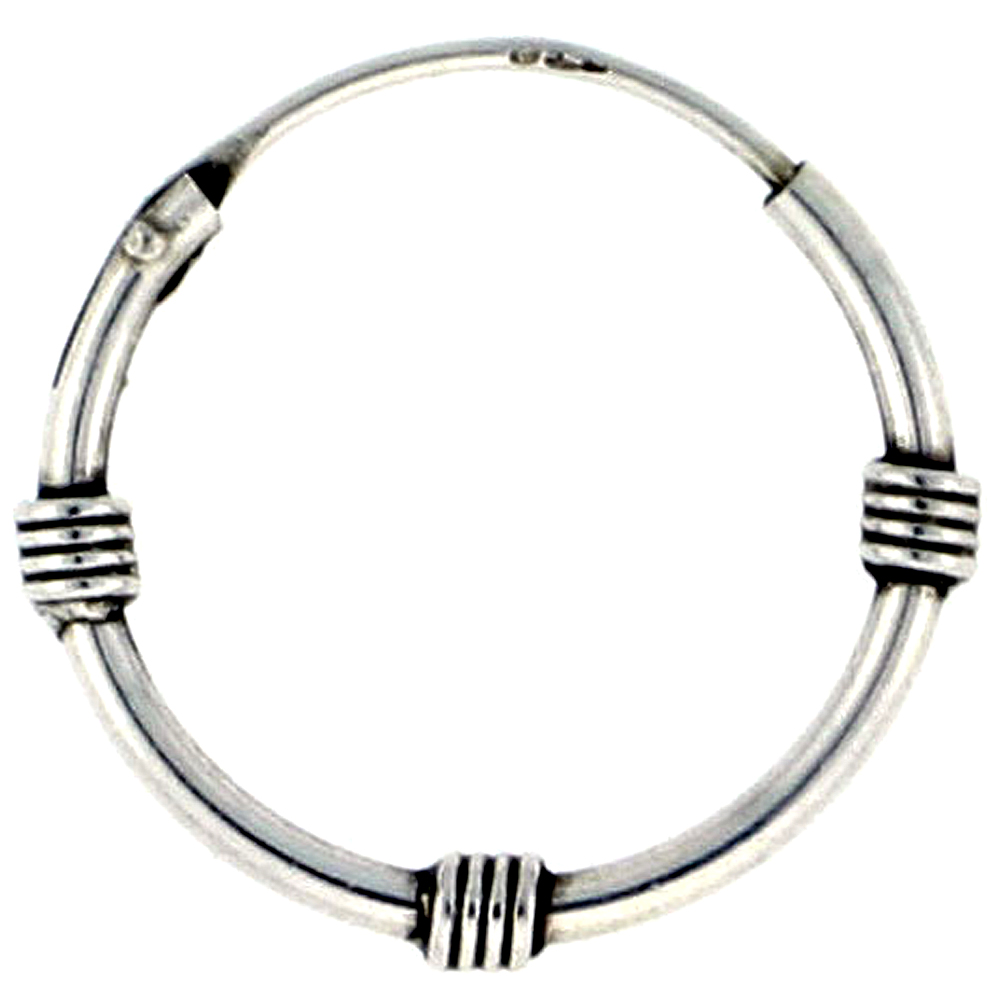 3 Pairs Sterling Silver Bali Style Endless Hoop Earrings,1 mm tube 5/8 inch wide