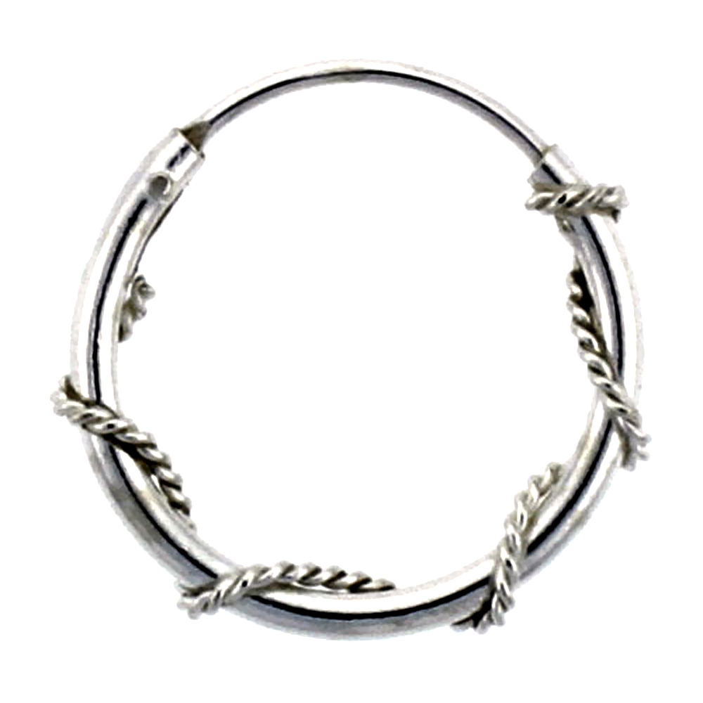 3 Pairs Sterling Silver Rope Wire Wrapped Endless Hoop Earrings, 1 mm thin tube 5/8 inch wide
