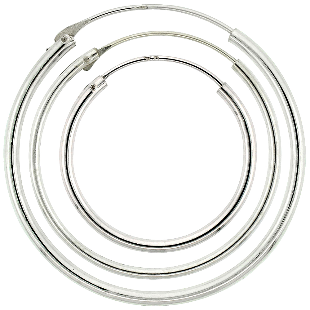 Sterling Silver 20mm 25mm & 30mm Medium Endless Hoop Earrings Set