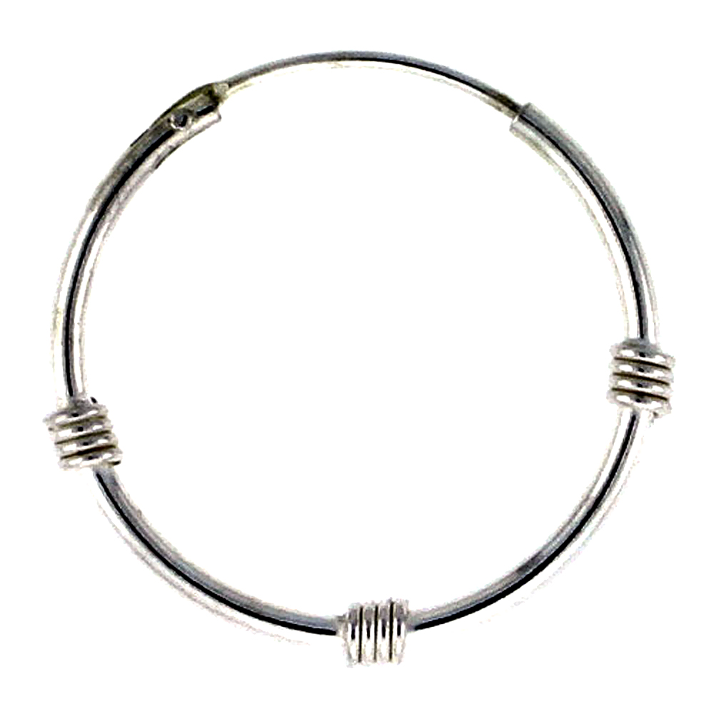 10 Pairs Sterling Silver Bali Style Endless Hoop Earrings, thin 1 mm tube 3/4 inch wide