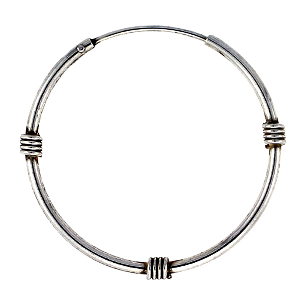 10 Pairs Sterling Silver Bali Style Endless Hoop Earrings, thin 1 mm tube 1 inch wide