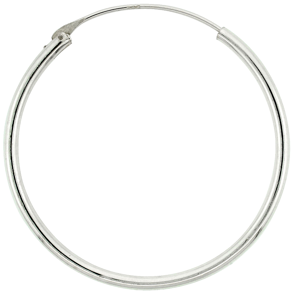10 Pairs Sterling Silver Endless Hoop Earrings, thin 1 mm tube 1 1/4 inch wide