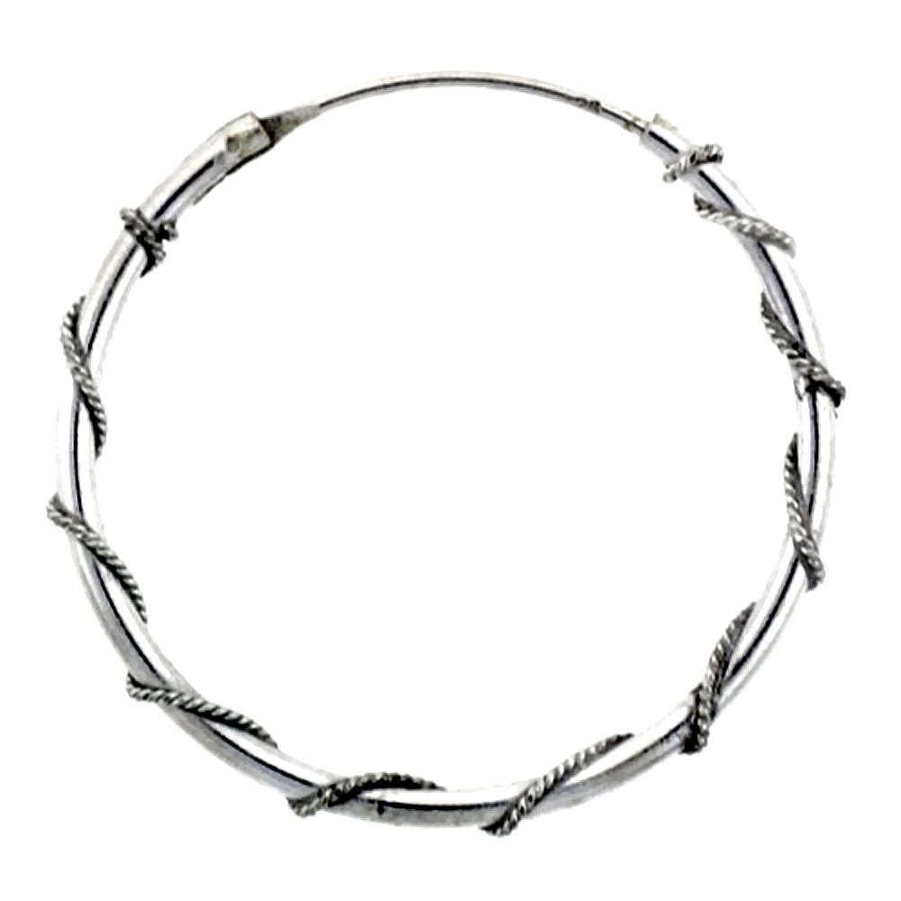 10 Pairs Sterling Silver Rope Wire Wrapped Endless Hoop Earrings, 1 mm thin tube 1 1/4 inch wide