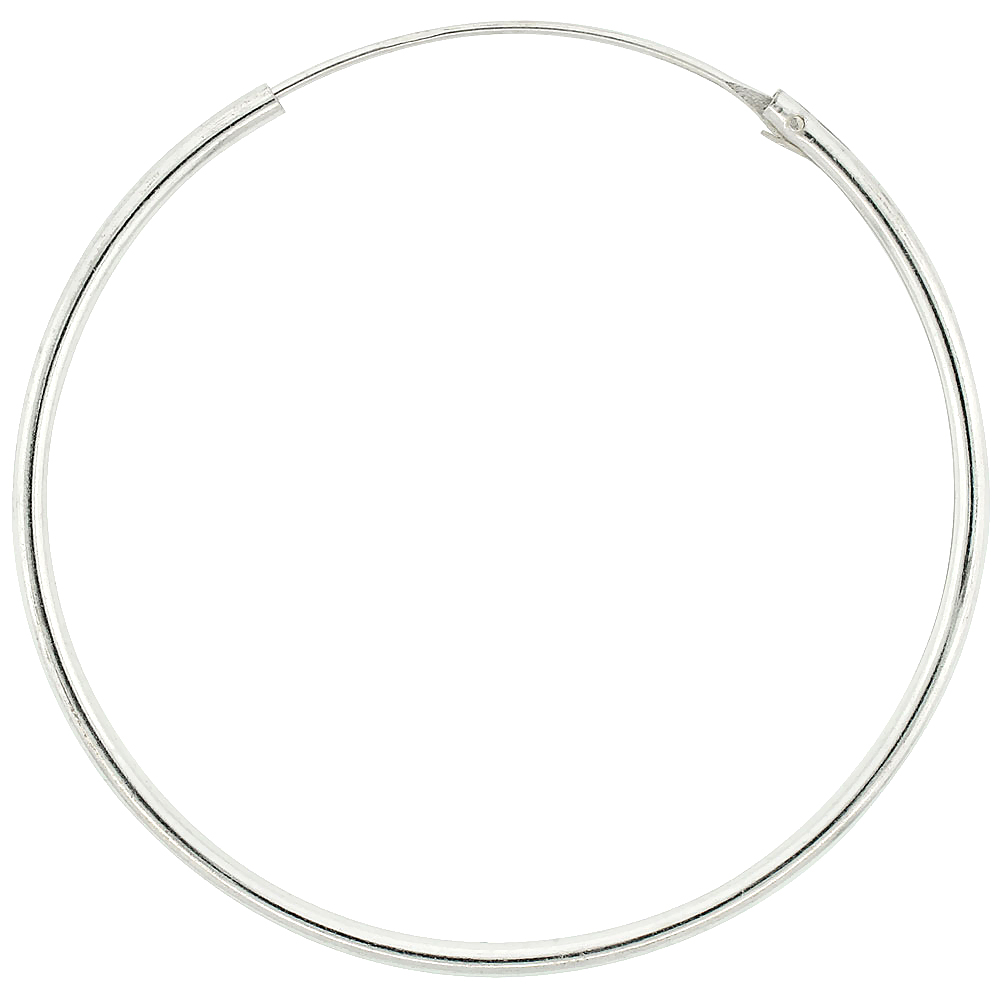3 Pairs Sterling Silver Endless Hoop Earrings, thin 1 mm tube 1 1/2 inch wide