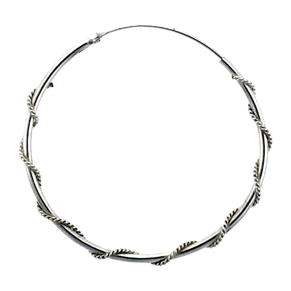 10 Pairs Sterling Silver Rope Wire Wrapped Endless Hoop Earrings, 1 mm thin tube 1 1/2 inch wide