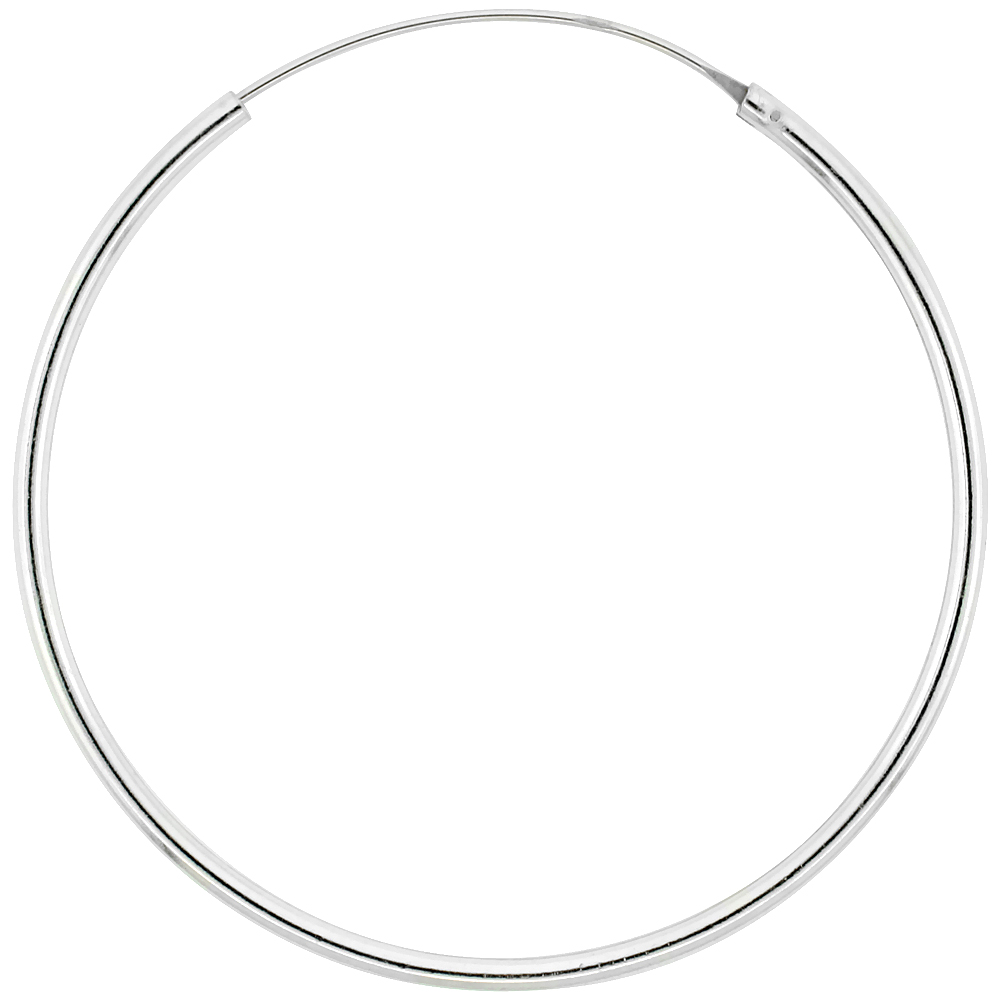 10 Pairs Sterling Silver Endless Hoop Earrings, thin 1 mm tube 1 3/4 inch wide