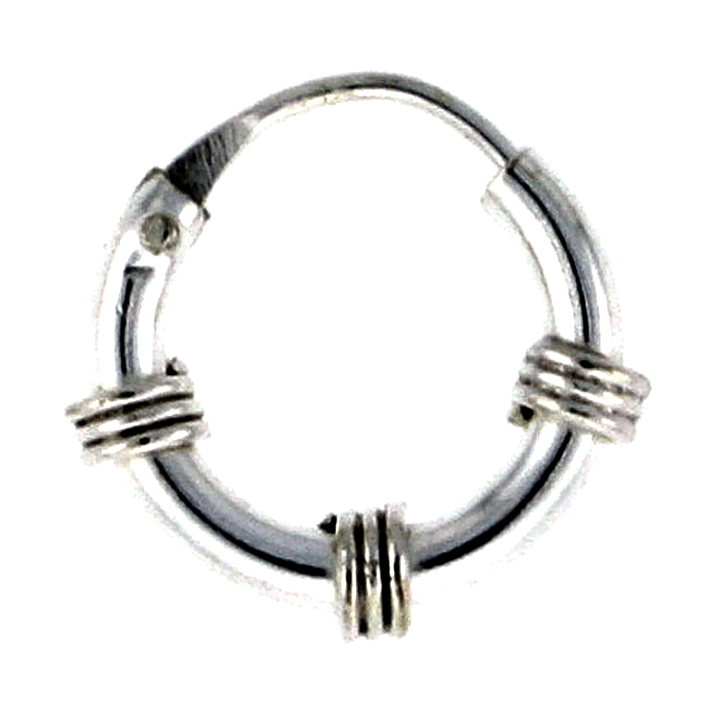 10 Pairs Sterling Silver Bali Style Endless Hoop Earrings, 2 mm tube 1/2 inch wide