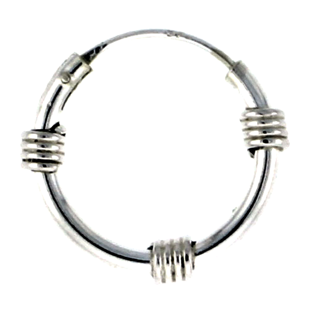 10 Pairs Sterling Silver Bali Style Endless Hoop Earrings, 2 mm tube 1/2 inch wide