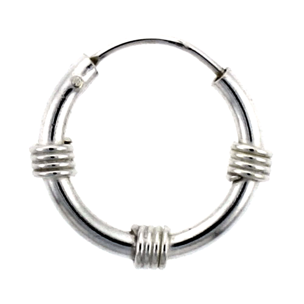 10 Pairs Sterling Silver Bali Style Endless Hoop Earrings, 2 mm tube 5/8 inch wide