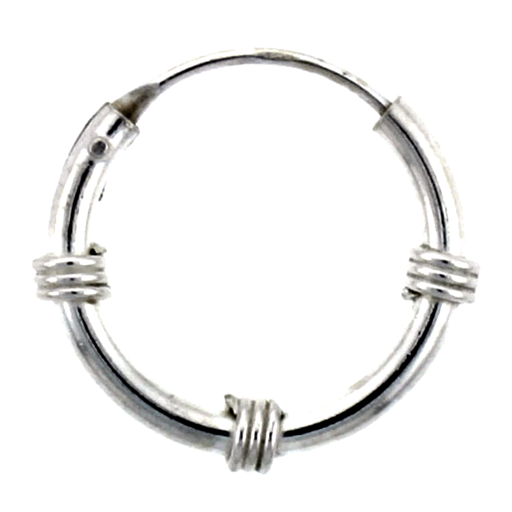10 Pairs Sterling Silver Bali Style Endless Hoop Earrings, 2 mm tube 3/4 inch wide
