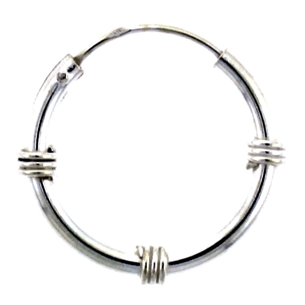 10 Pairs Sterling Silver Bali Style Endless Hoop Earrings, 2 mm tube 3/4 inch wide