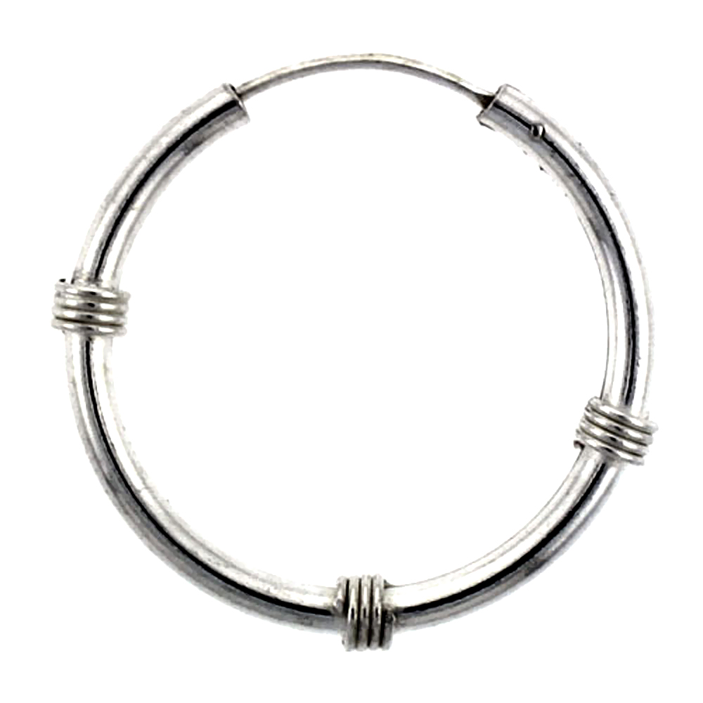 10 Pairs Sterling Silver Bali Style Endless Hoop Earrings, 2 mm tube 1 inch wide
