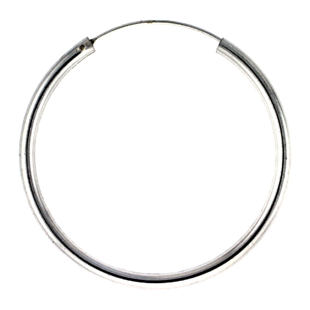 3 Pairs Sterling Silver Endless Hoop Earrings, thick 3 mm tube 1 3/4 inch wide
