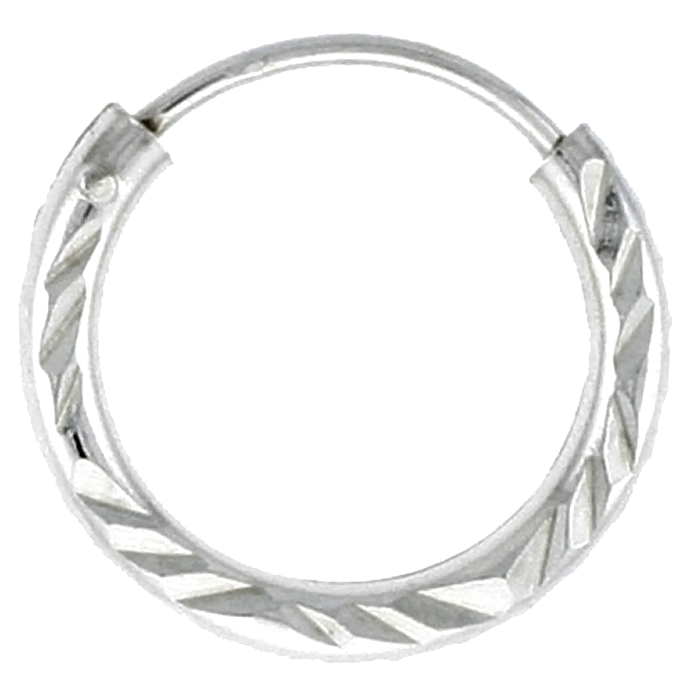 Sterling Silver Diamond Cut Hoop Earrings, 9/16 inch wide