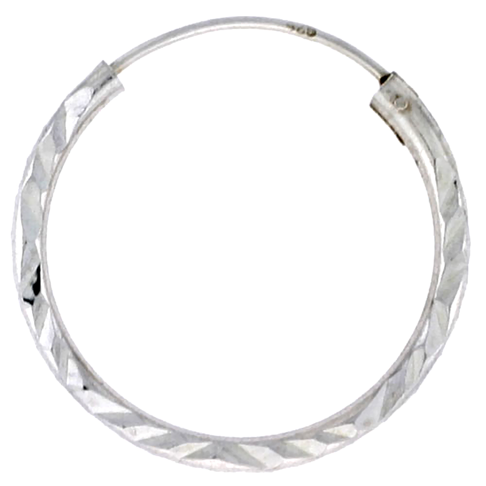 Sterling Silver Diamond Cut Hoop Earrings, 13/16 inch wide
