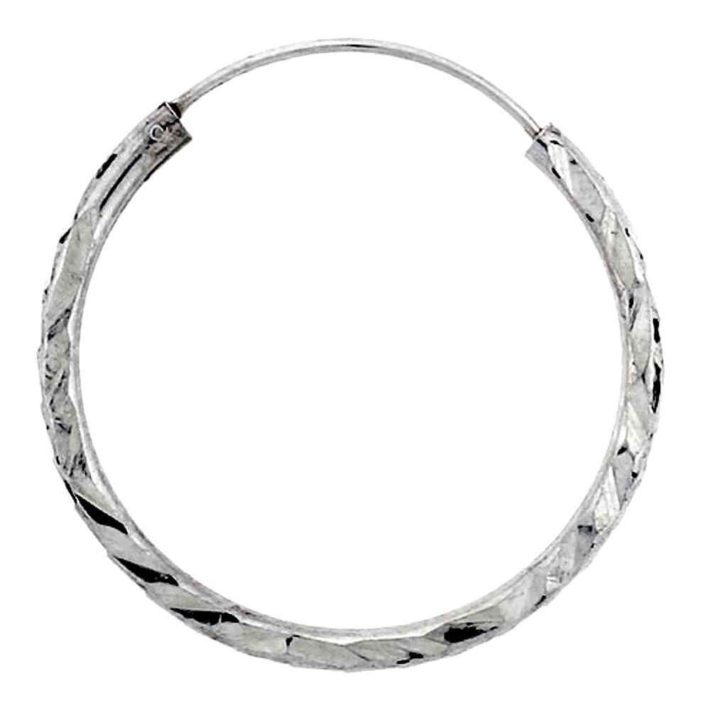 Sterling Silver Diamond Cut Hoop Earrings, 1 inch wide