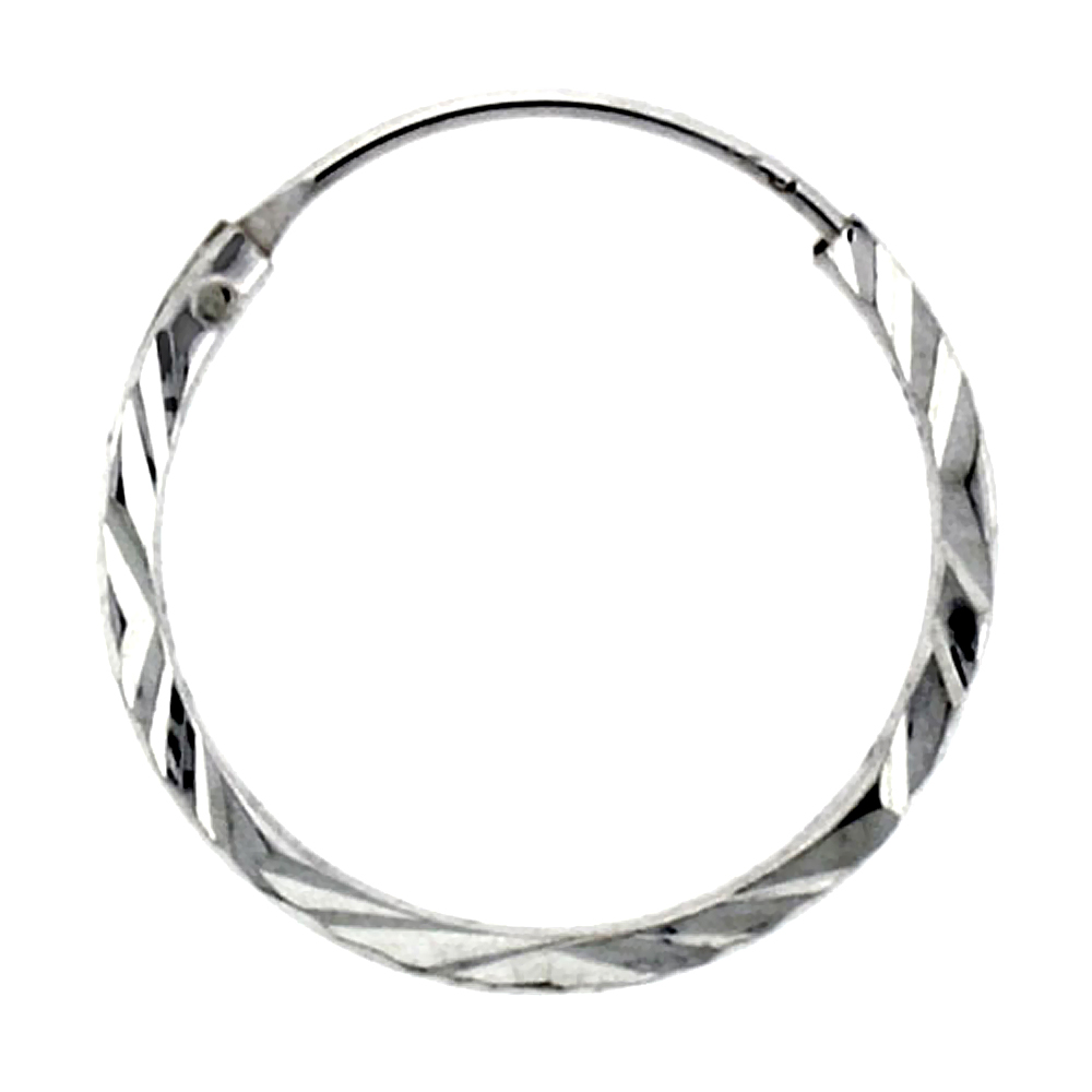 Sterling Silver Diamond Cut Hoop Earrings, 11/16 inch wide