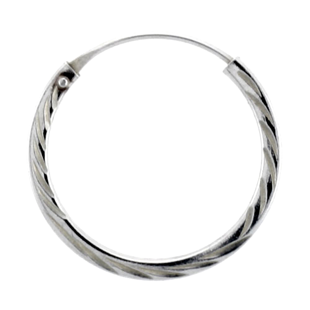 Sterling Silver Diamond Cut Hoop Earrings, 13/16 inch wide