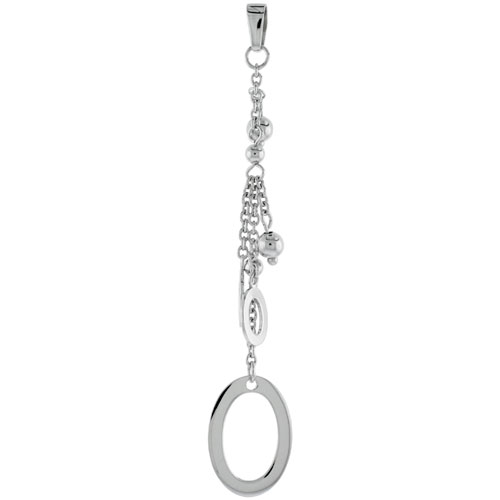 Sterling Silver Oval Pendant, w/ Rolo chain, 2 7/8 (73 mm)