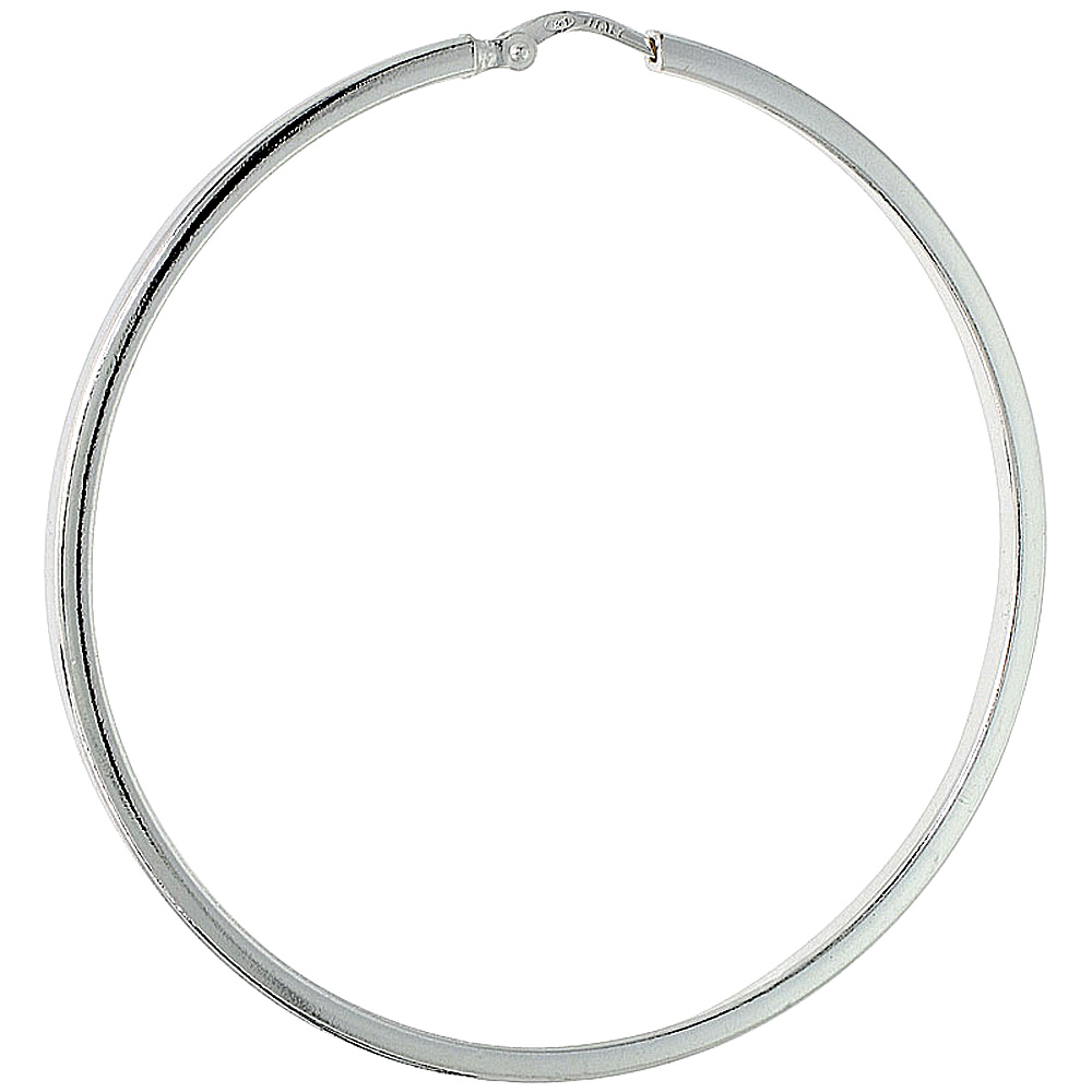 Sterling Silver 2 1/8 inch Square Tube Continuous Hoop Earring for Women 55 mm Round 2mm thin Italy