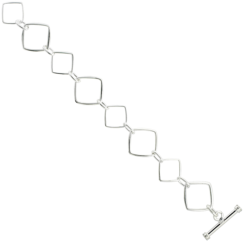 Sterling Silver Square Cut Outs Toggle Bracelet, 11/16 inch wide