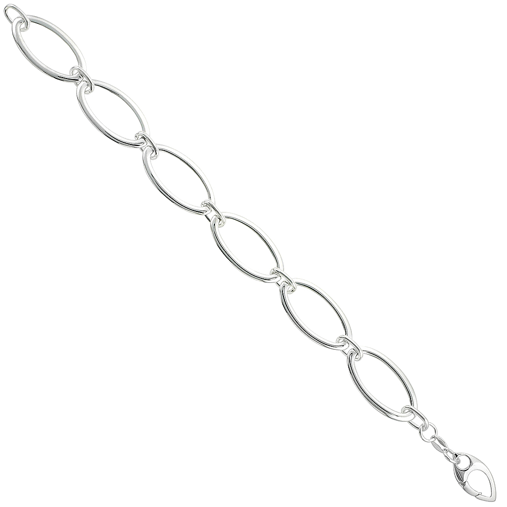Sterling Silver Oval Link Bracelet, 1/2 inch wide