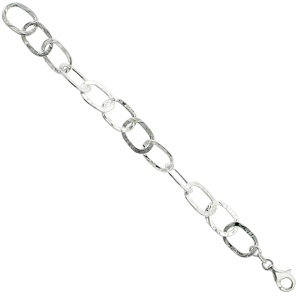 Sterling Silver Oval Link Bracelet Diamond Cut, 1/2 inch wide