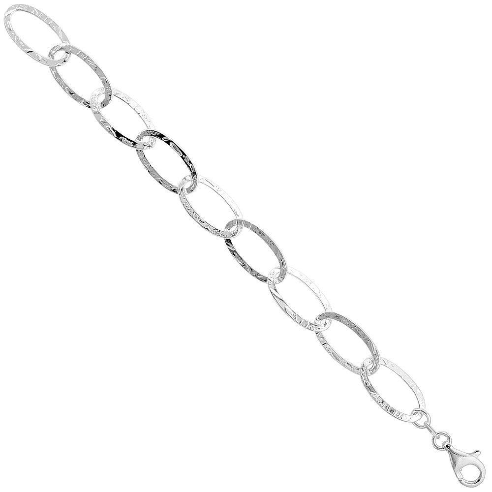 Sterling Silver Oval Link Bracelet Diamond Cut, 1/2 inch wide