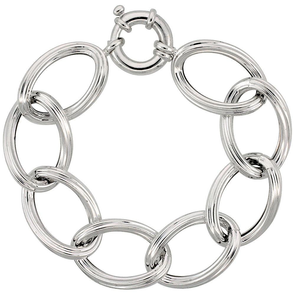 Sterling Silver Large Hollow Oval Link 8 in. Bracelet, 13/16 in. (20 mm)wide