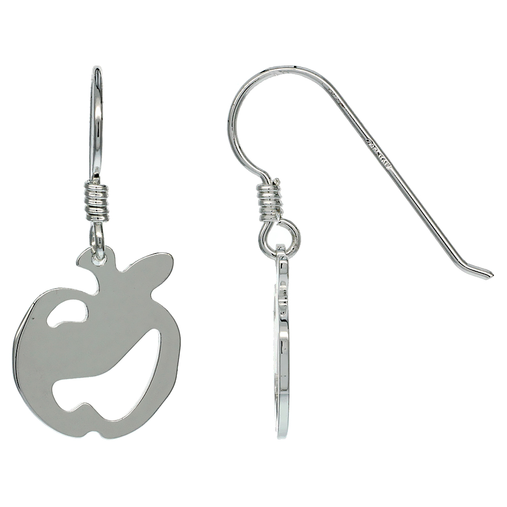 Sterling Silver Dangle Apple Earrings, 1 3/16 in. (30 mm) tall