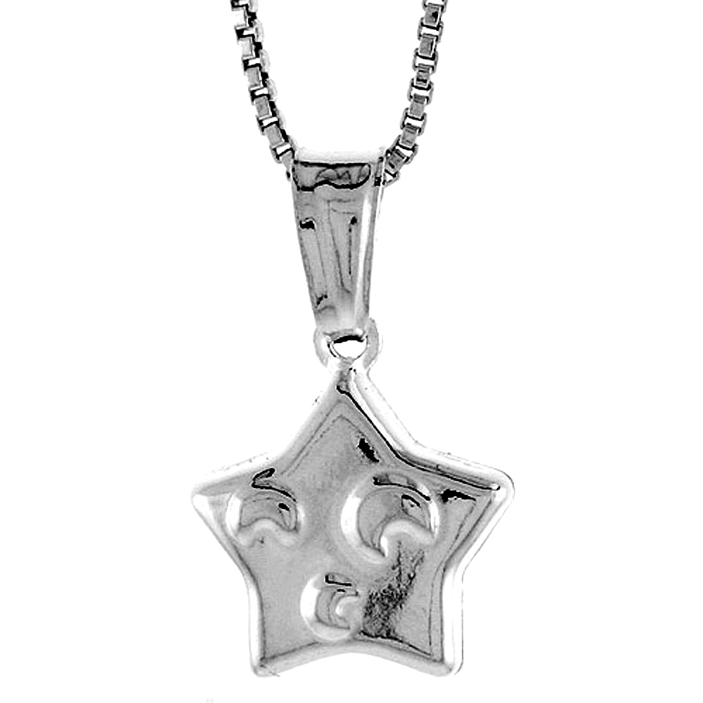 Sterling Silver Small Star Pendant Hollow Italy 7/16 inch (11 mm) Tall