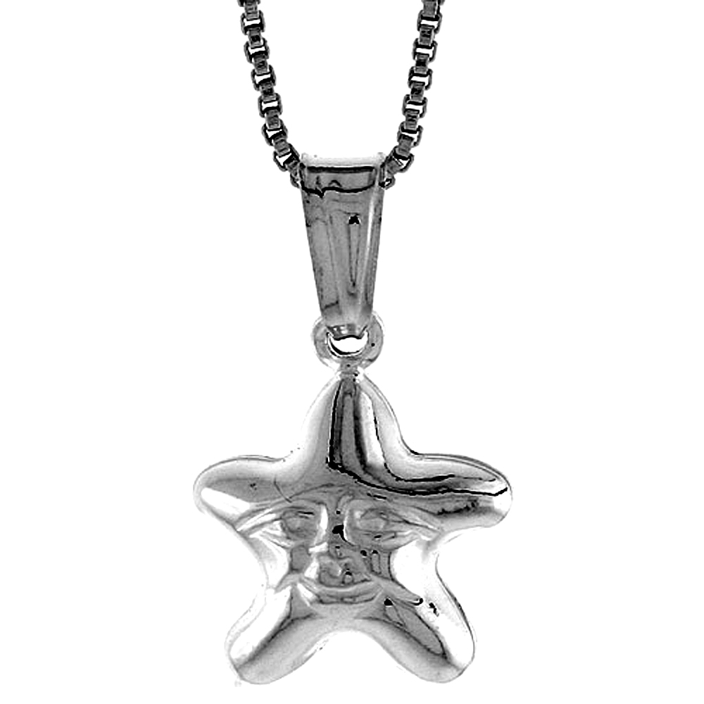 Sterling Silver Small Star Pendant Hollow Italy 1/2 inch (13 mm) Tall