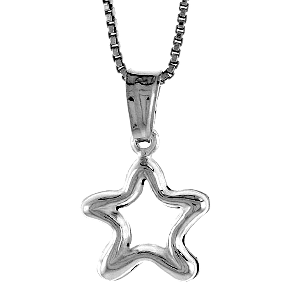 Sterling Silver Small Star with Cut Out Pendant Hollow Italy 1/2 inch (13 mm) Tall