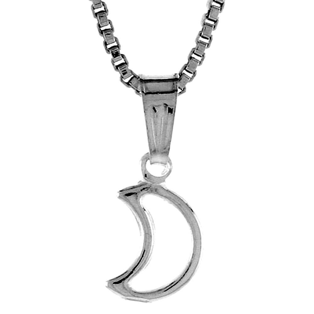 Sterling Silver Teeny Cut Out Crescent Moon Pendant Hollow Italy 1/4 inch (7 mm) Tall