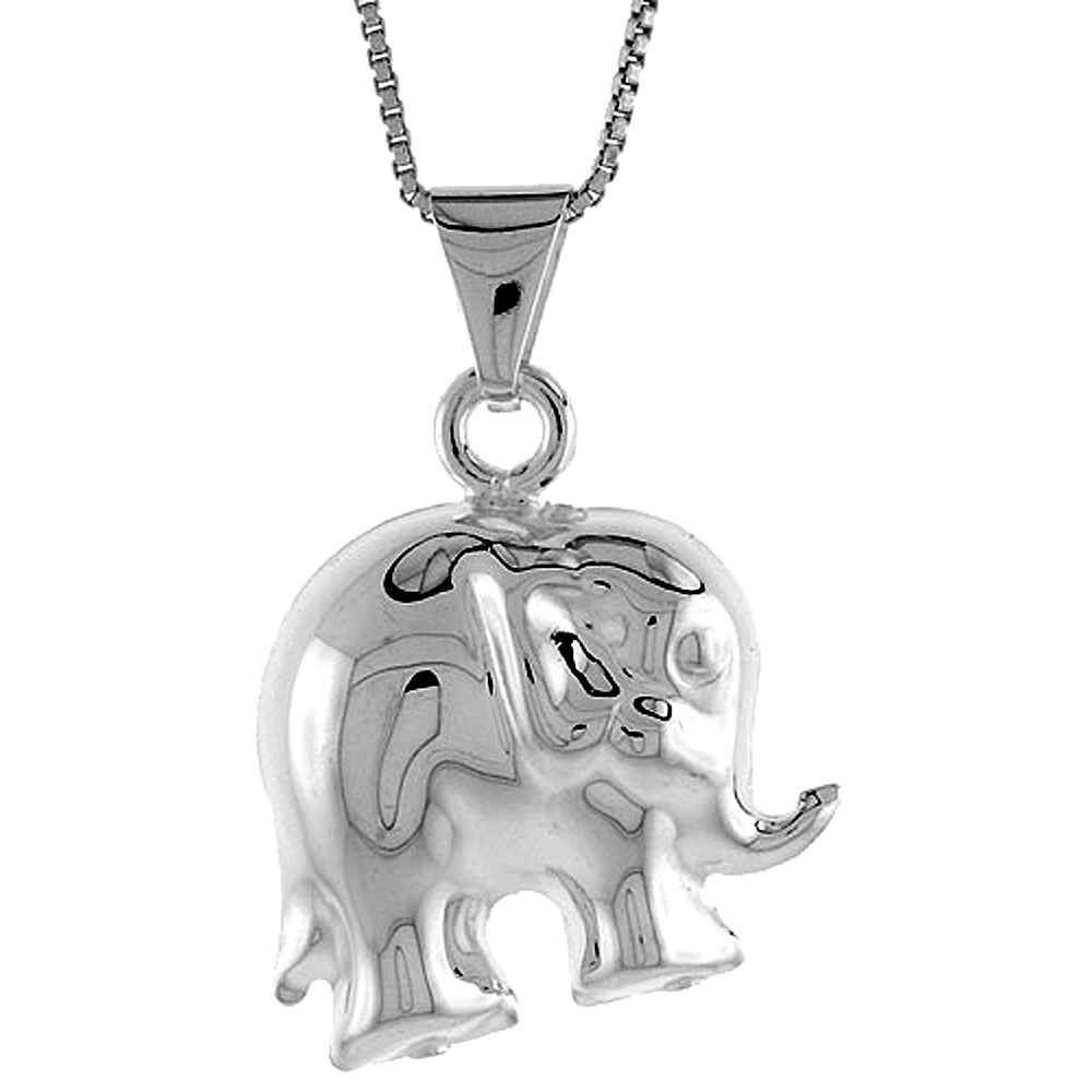 Sterling Silver Large Elephant Pendant Hollow Italy 13/16 inch (20 mm) Tall