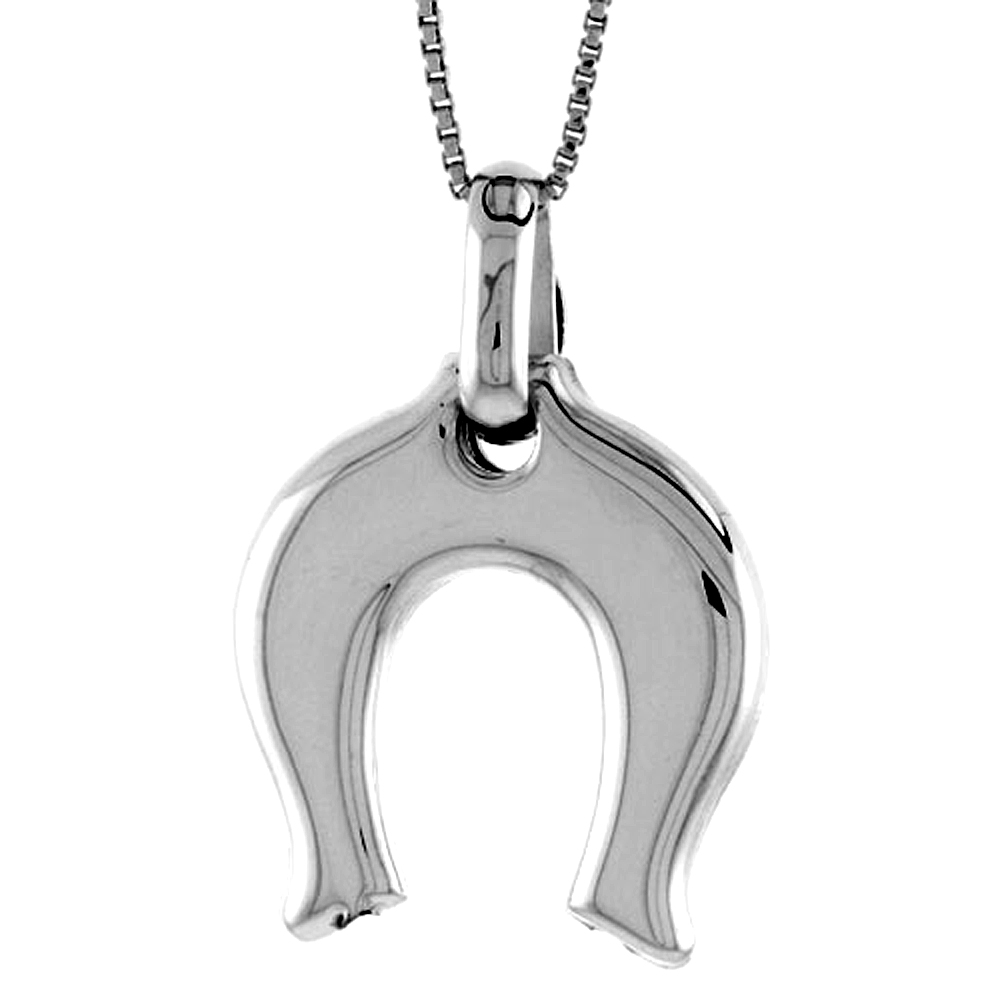 Sterling Silver Large Horseshoe Pendant Hollow Italy 15/16 inch (24 mm) Tall
