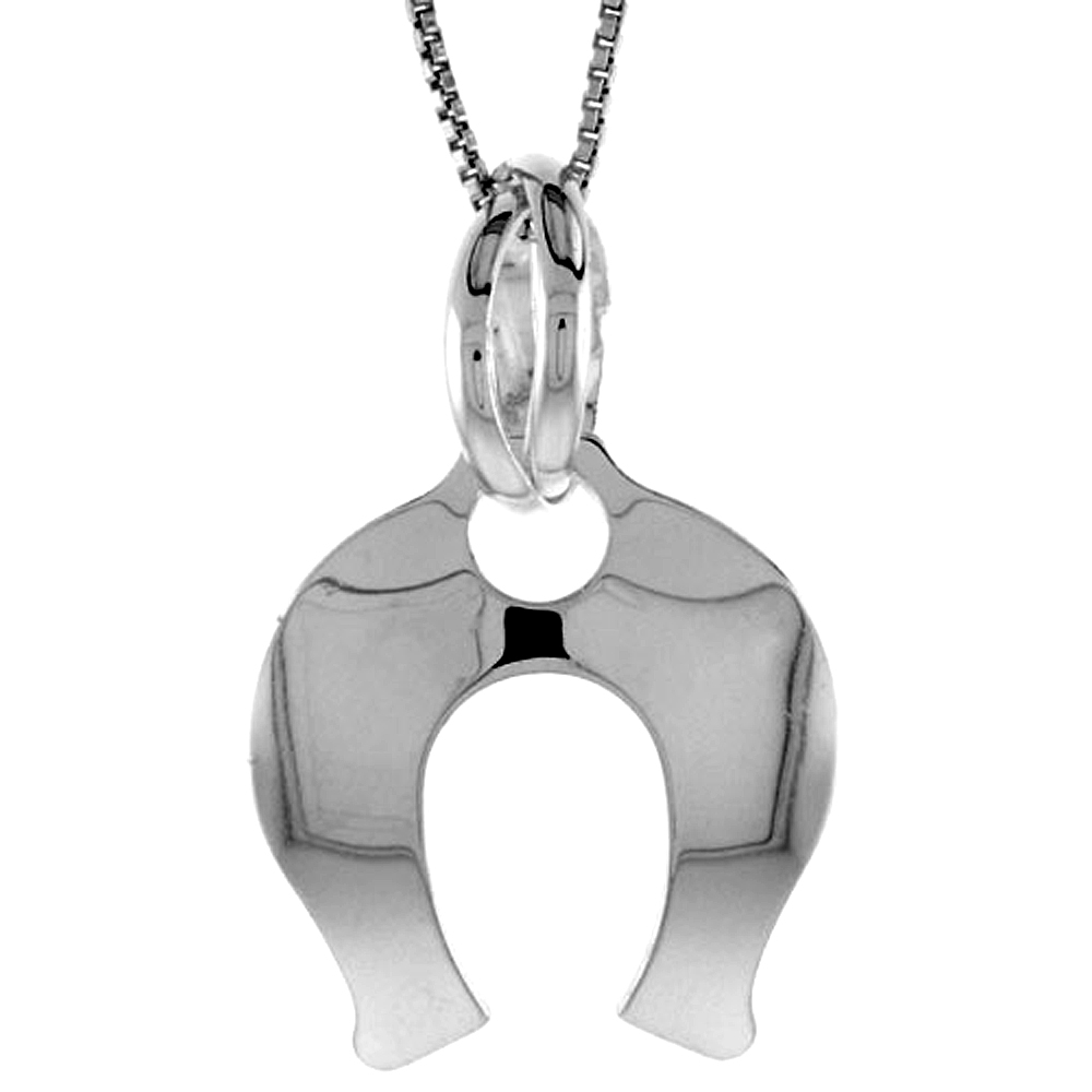 Sterling Silver Large Horseshoe Pendant Hollow Italy 1 inch (25 mm) Tall