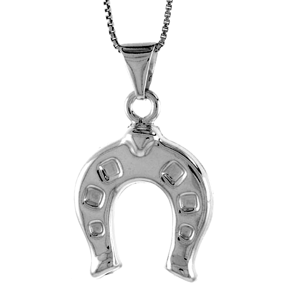 Sterling Silver Large Horseshoe Pendant Hollow Italy 1 inch (25 mm) Tall