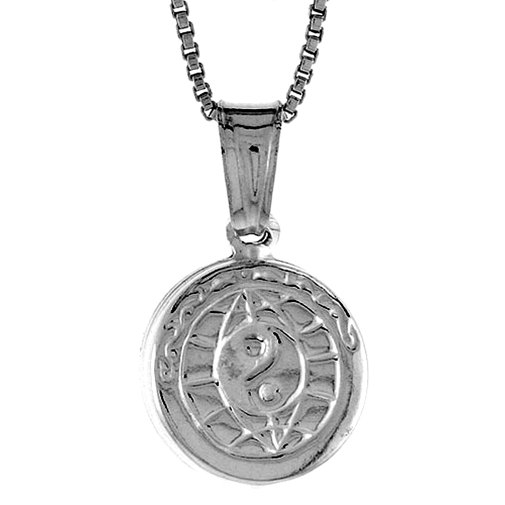 Sterling Silver Small Ying Yang Pendant Hollow Italy 1/2 inch (12 mm) in Diameter.