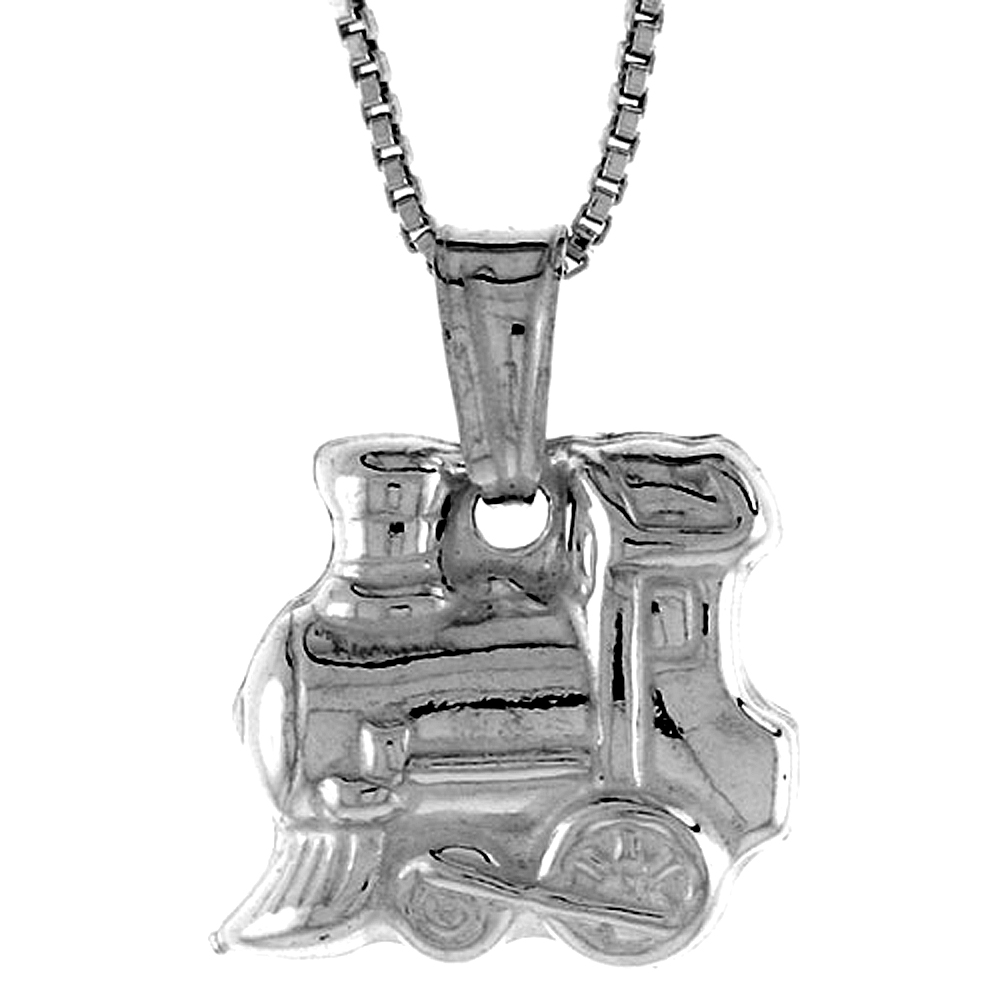 Sterling Silver Small Train Pendant Hollow Italy 9/16 inch (14 mm) Tall
