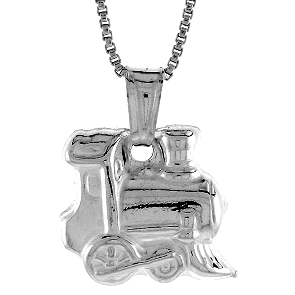 Sterling Silver Small Train Pendant Hollow Italy 9/16 inch (14 mm) Tall