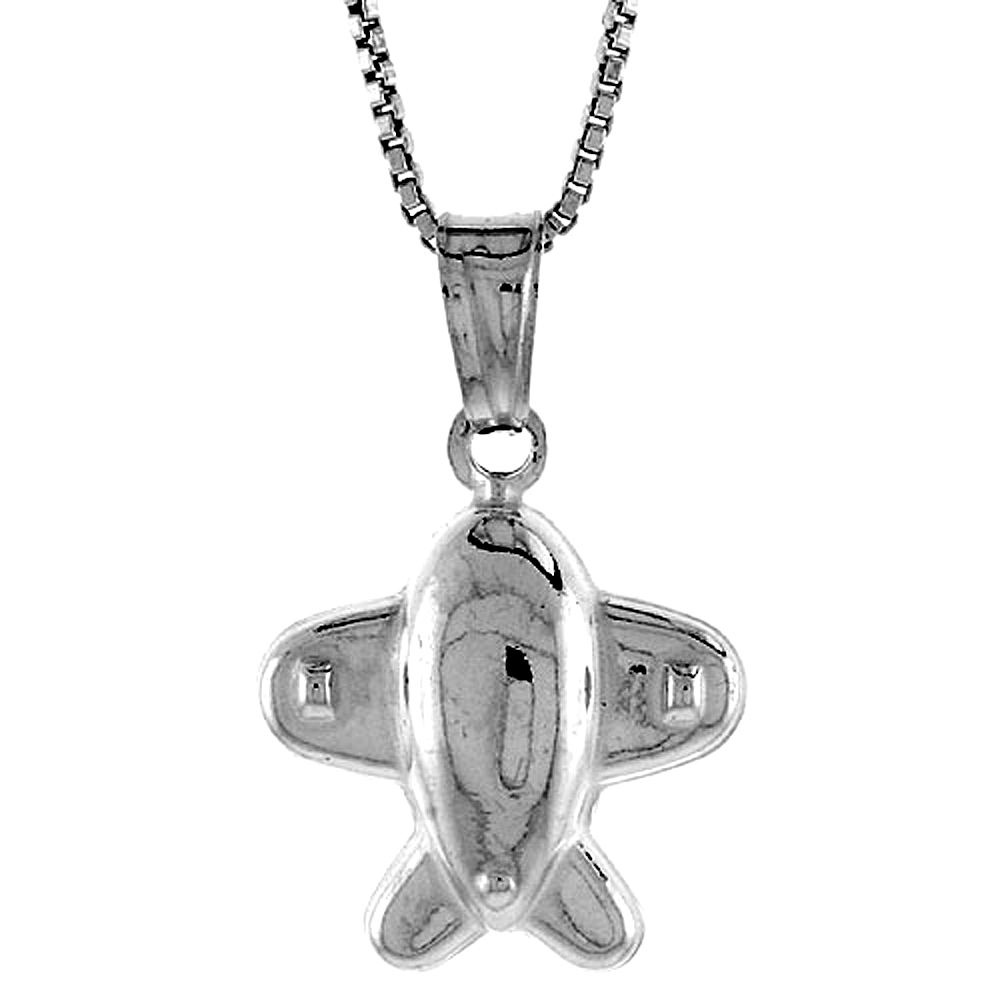 Sterling Silver Small Airplane Pendant Hollow Italy 5/8 inch (16 mm) Tall