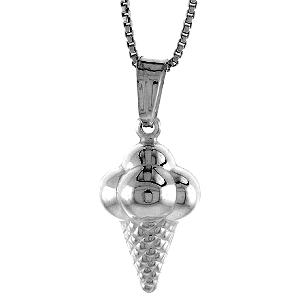 Sterling Silver Small Ice Cream Pendant Hollow Italy 11/16 inch (18 mm) Tall