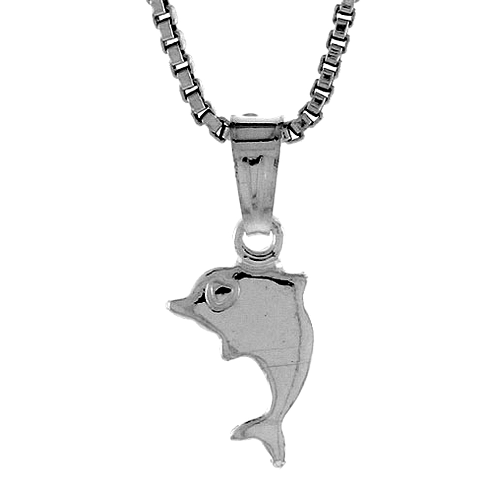 Sterling Silver Teeny Dolphin Pendant, Made in Hollow Italy, 5/16 inch (8 mm) Tall