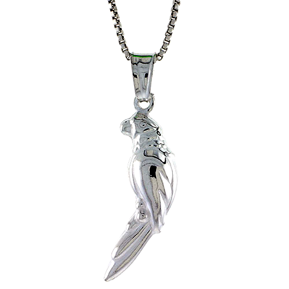 Sterling Silver Parrot Pendant Hollow Italy 15/16 inch (24 mm) Tall