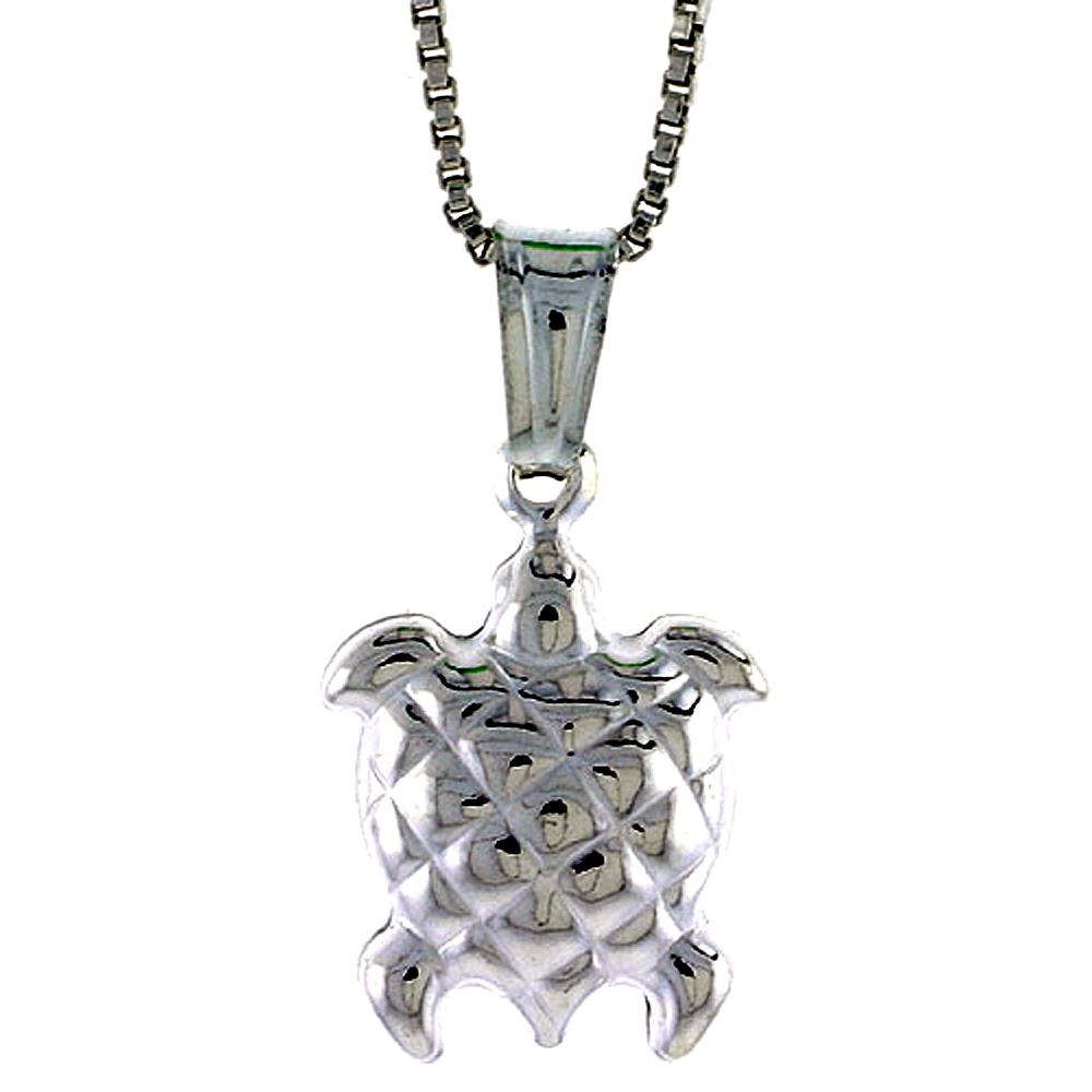 Sterling Silver Turtle Pendant Hollow Italy 9/16 inch (15 mm) Tall