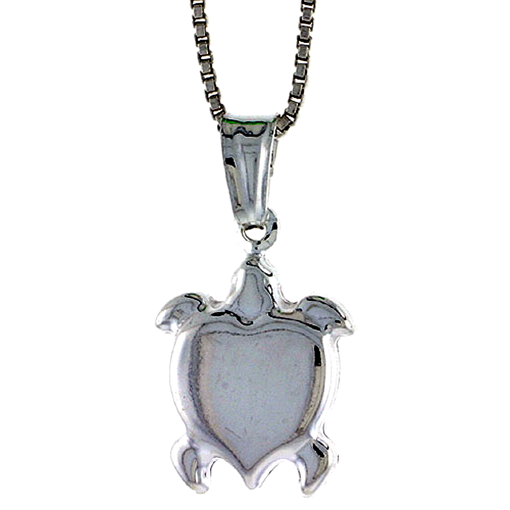 Sterling Silver Turtle Pendant Hollow Italy 9/16 inch (15 mm) Tall